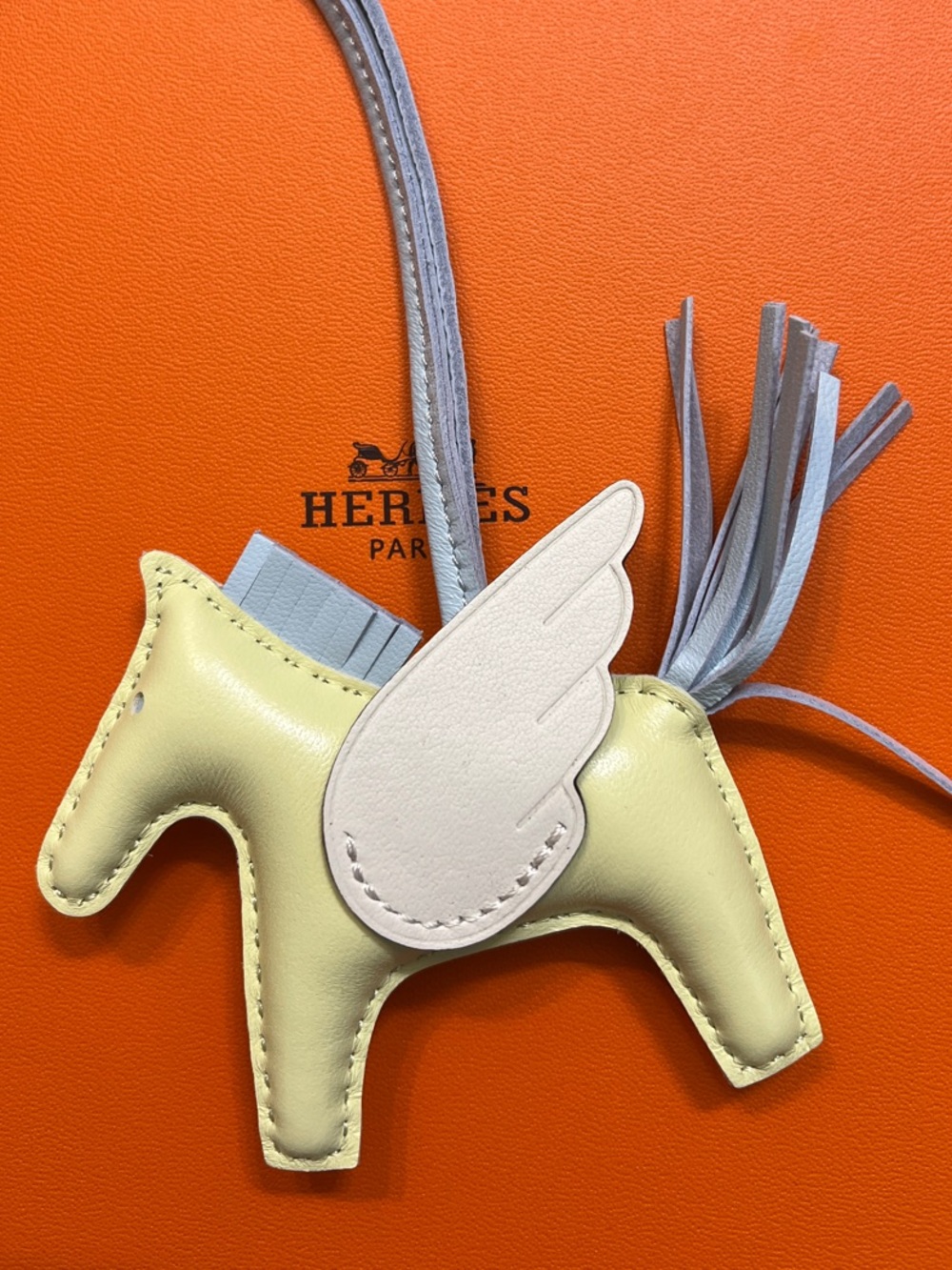 Lamb skin Leather Horse Charm in Pale Yellow with Light blue Details